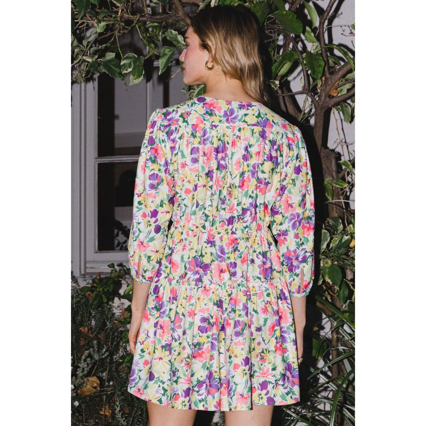 ODDI Full Size Floral Ruched Mini Dress - TiffanyzKlozet