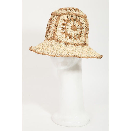 Fame Contrast Geometric Wide Brim Hat - TiffanyzKlozet