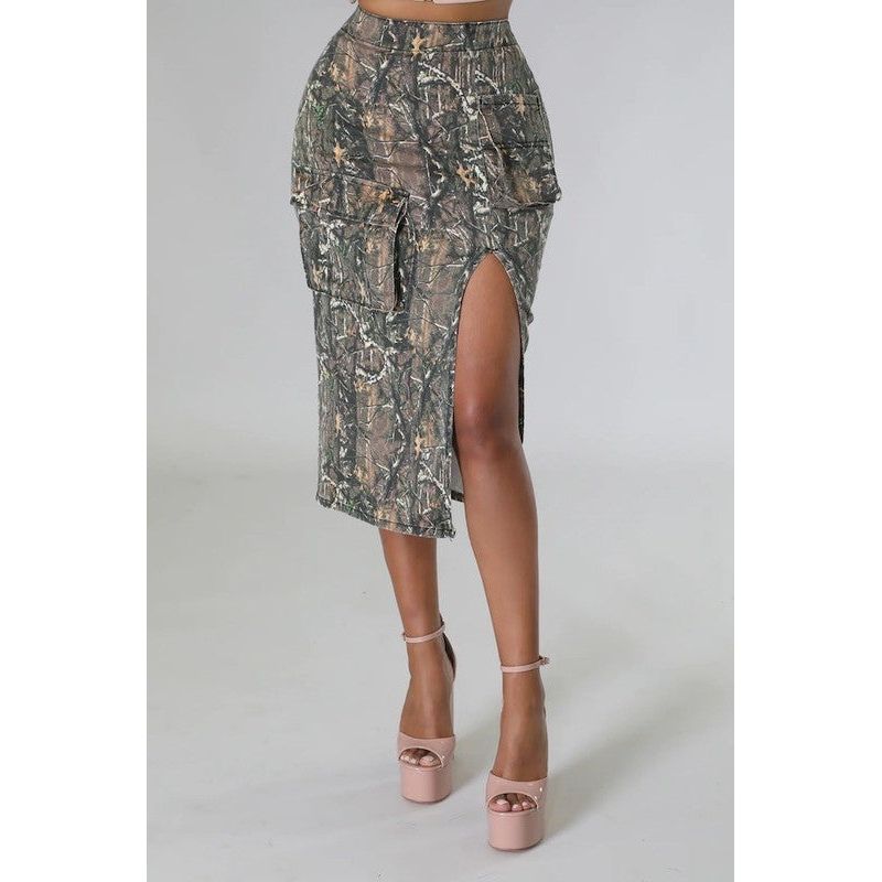 Cargo Midi Skirt in Woodland Camo - TiffanyzKlozet