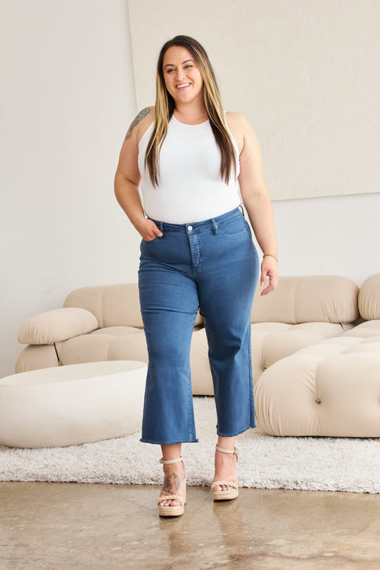 RFM Crop Chloe Full Size Tummy Control High Waist Raw Hem Jeans - TiffanyzKlozet