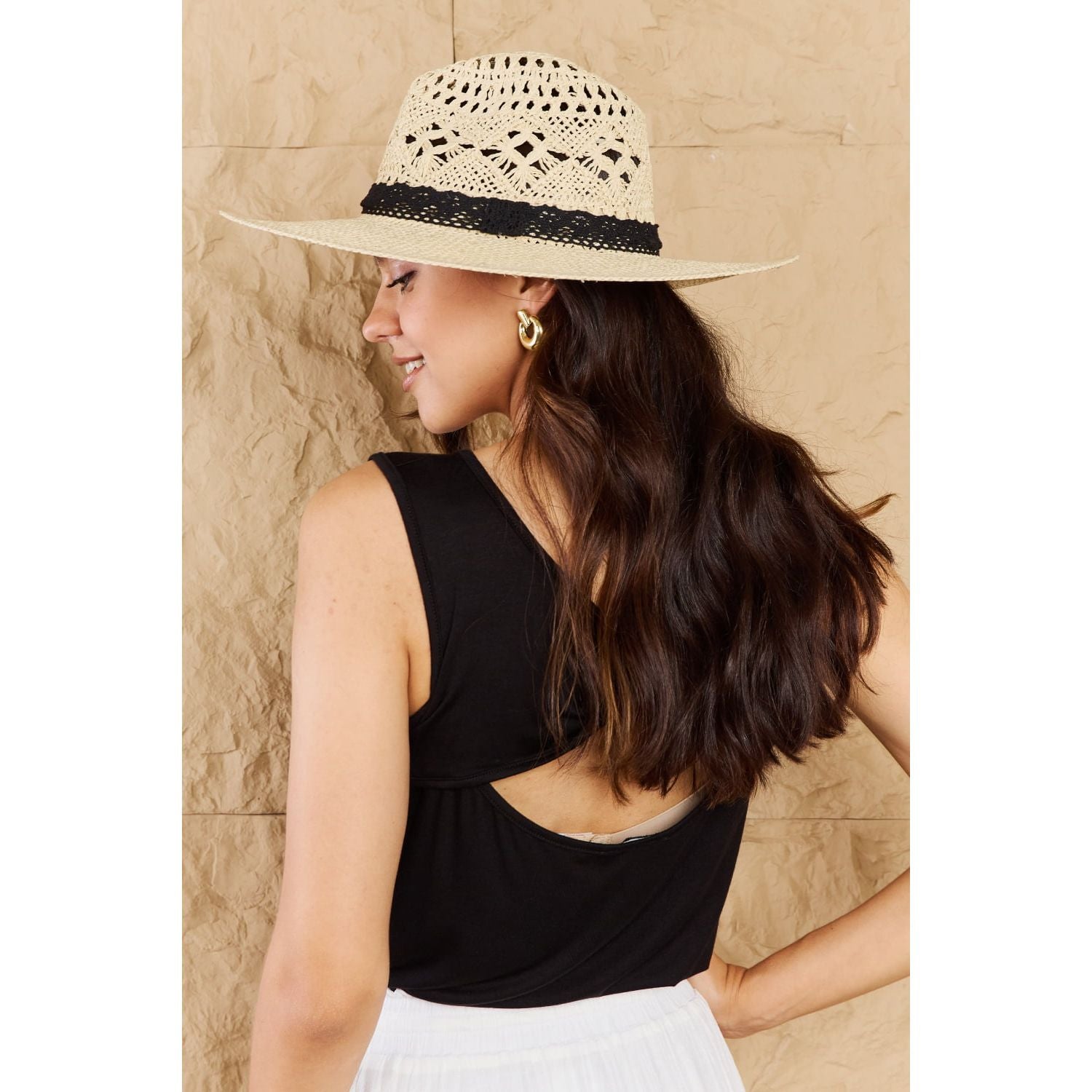 Fame Fight Through It Lace Detail Straw Braided Fashion Sun Hat - TiffanyzKlozet