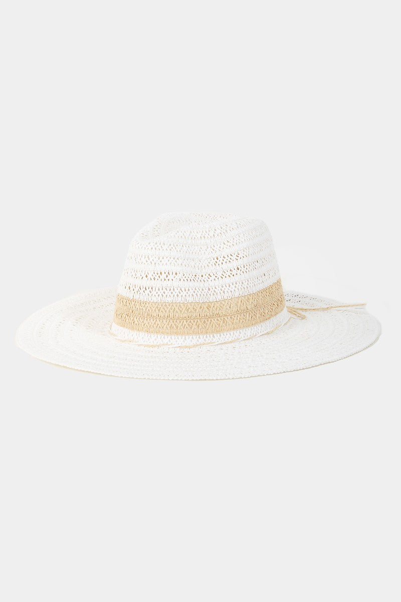 Fame Contrast Straw Braided Sun Hat - TiffanyzKlozet