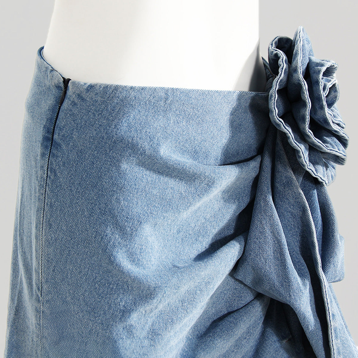 Flower Trim Ruched Denim Skirt - TiffanyzKlozet