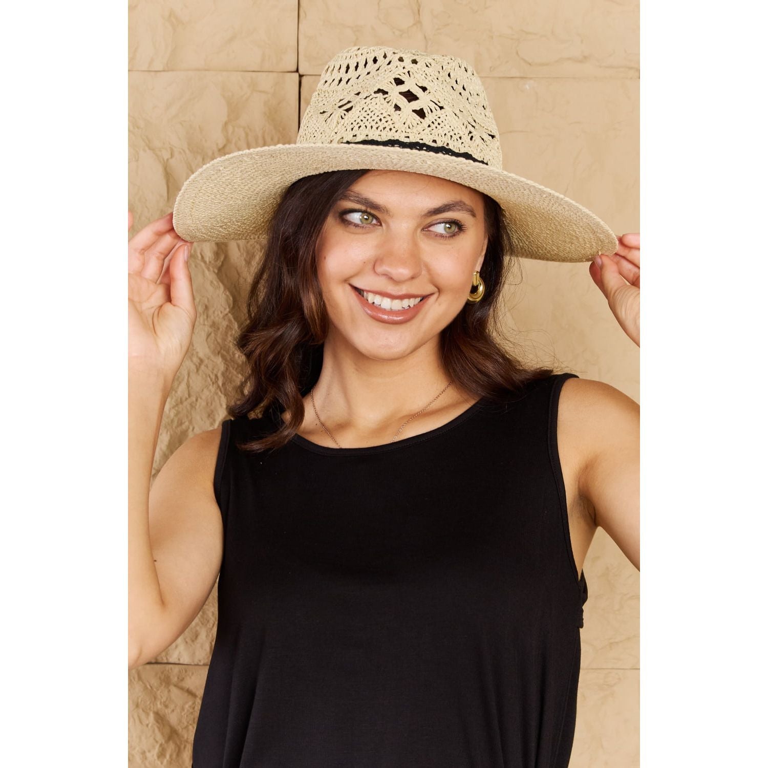 Fame Fight Through It Lace Detail Straw Braided Fashion Sun Hat - TiffanyzKlozet