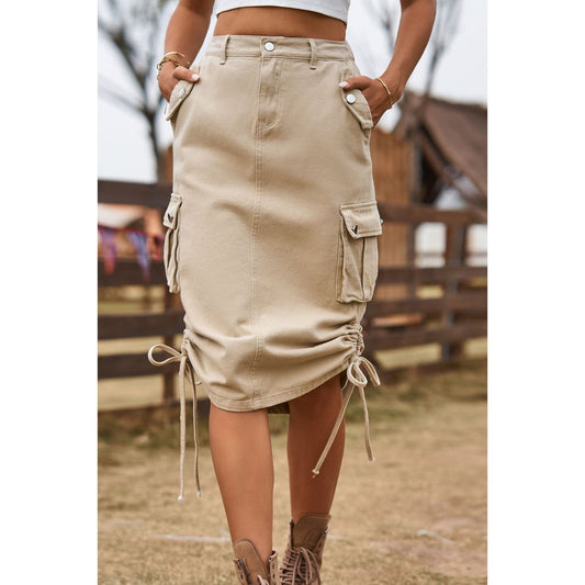 Drawstring Denim Cargo Skirt - TiffanyzKlozet