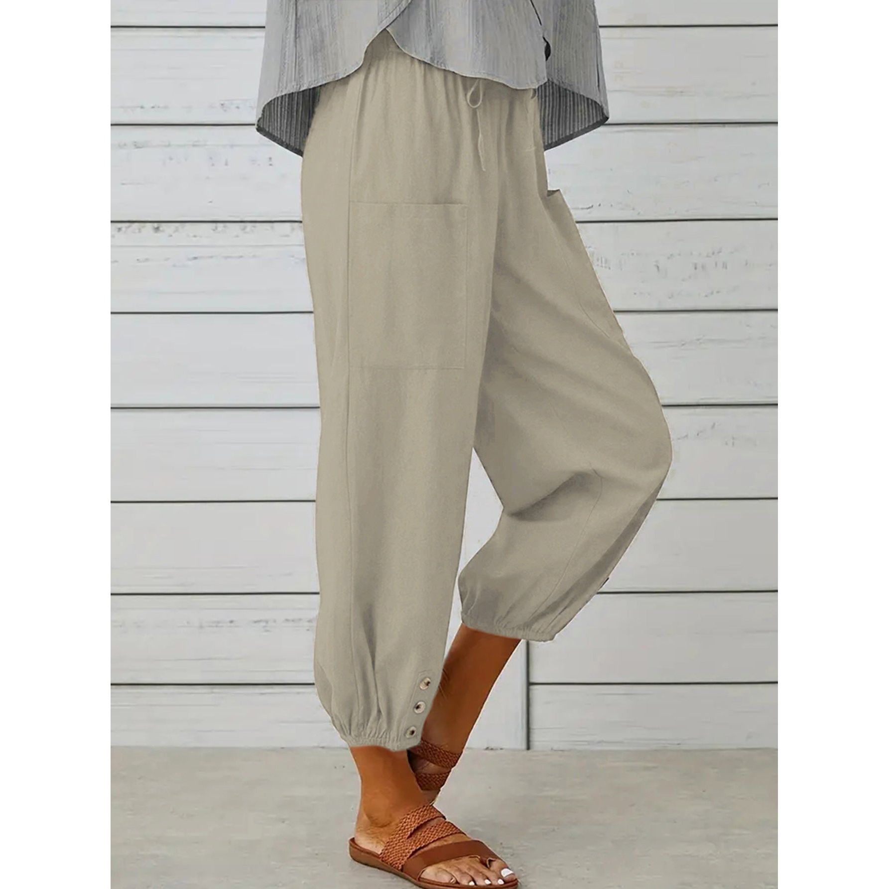 Decorative Button Cropped Pants - TiffanyzKlozet