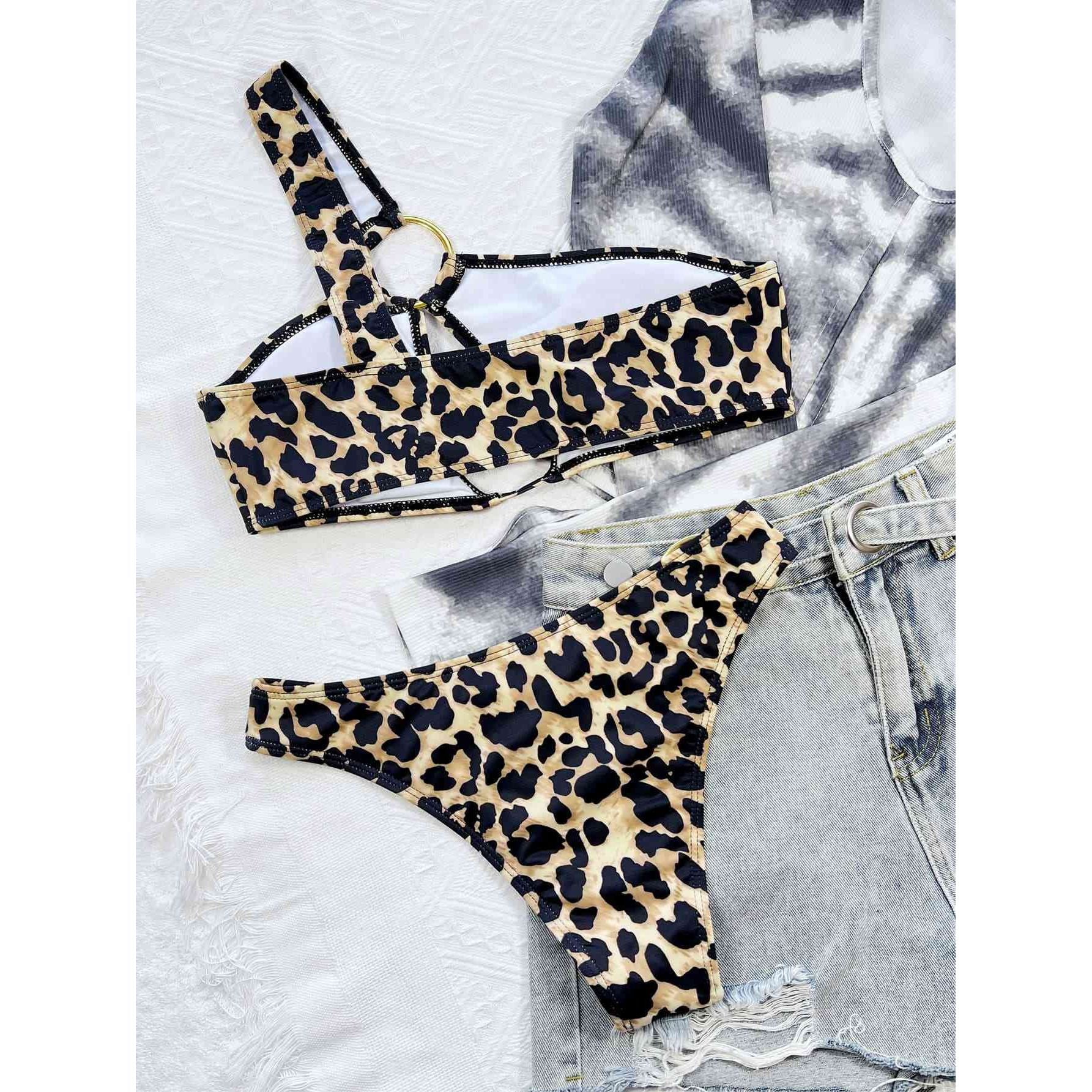 Leopard One-Shoulder Bikini Set - TiffanyzKlozet