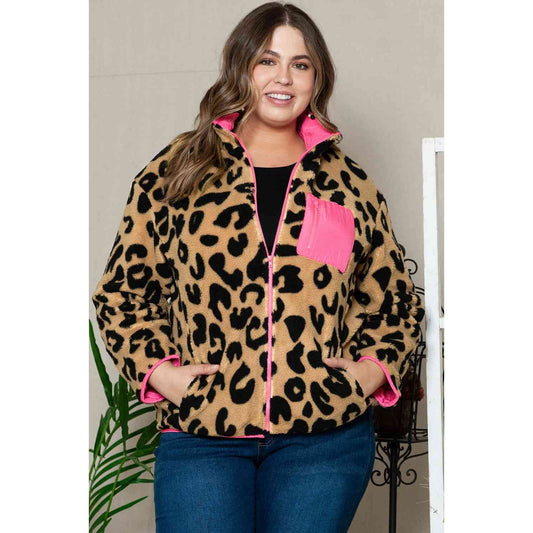 Curvy Leopard Zip-Up Jacket with Pockets - TiffanyzKlozet