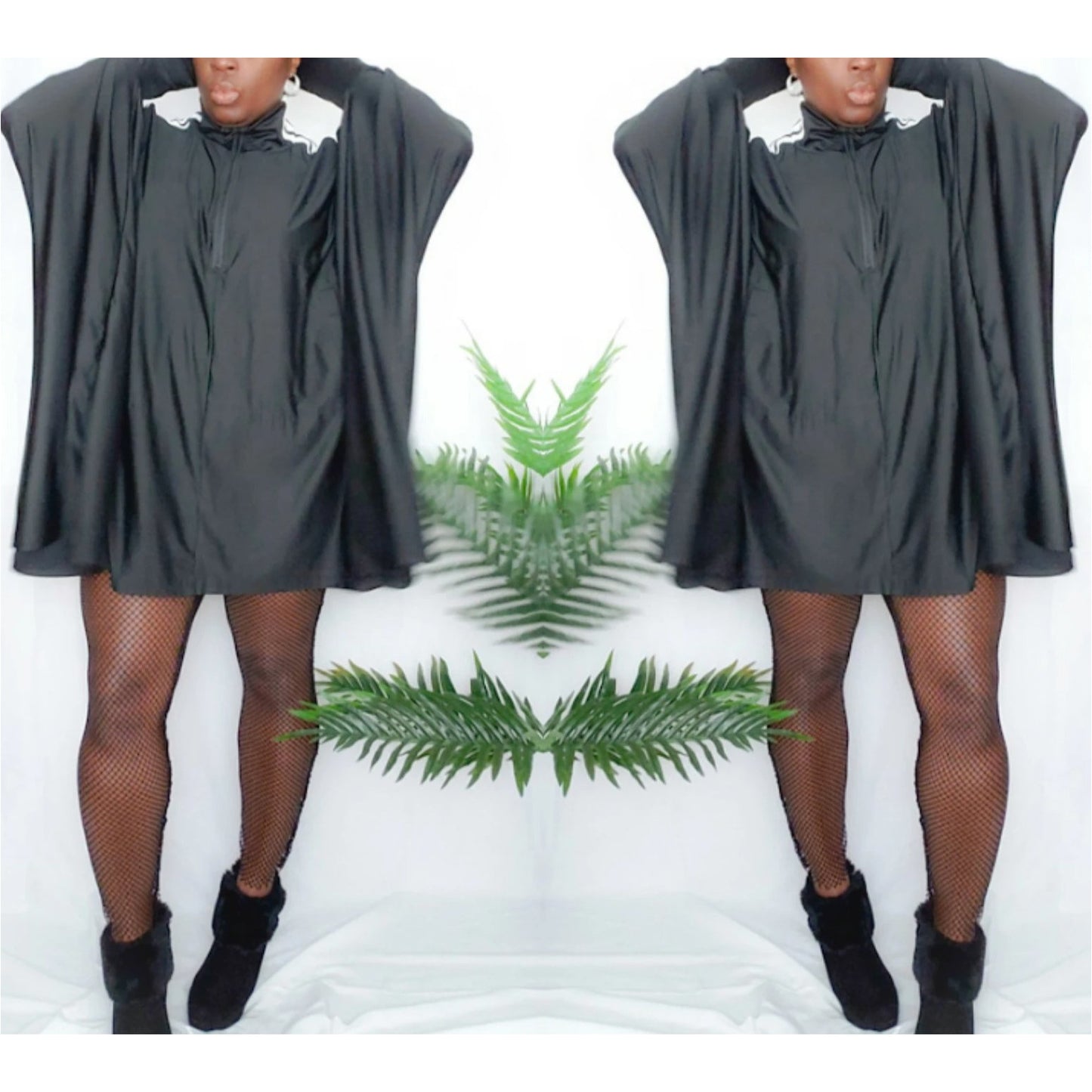 black-and-white-cape-dress