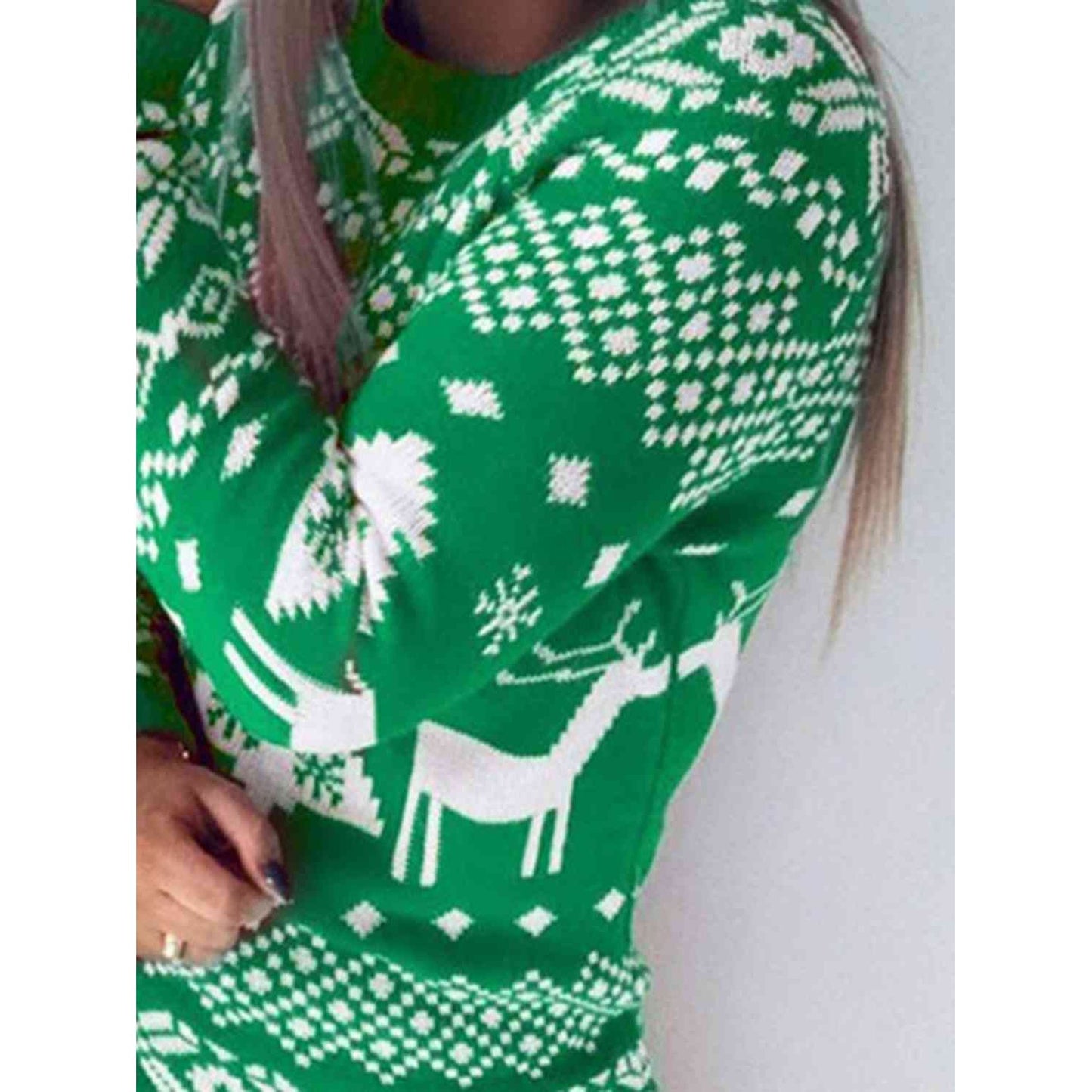 Christmas Element Round Neck Mini Sweater Dress - TiffanyzKlozet