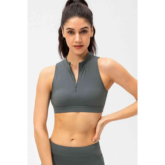 Full Size Cropped Cutout Back Zipper Front Active Tank Top - TiffanyzKlozet