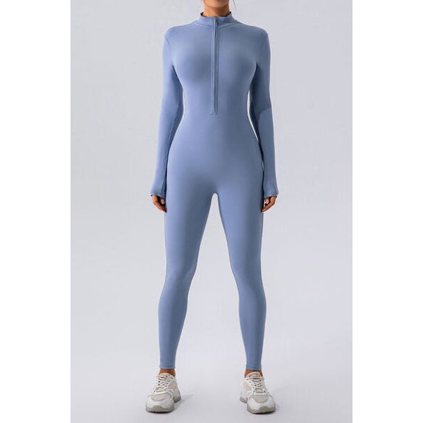 Half Zip Mock Neck Active Jumpsuit - TiffanyzKlozet