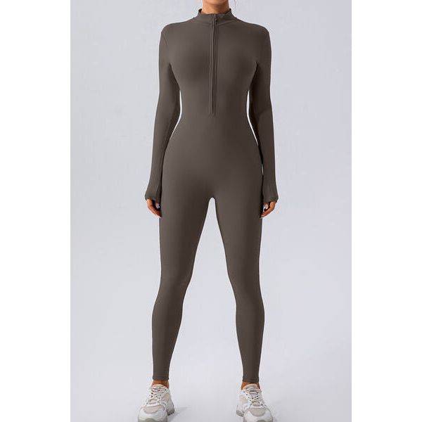 Half Zip Mock Neck Active Jumpsuit - TiffanyzKlozet