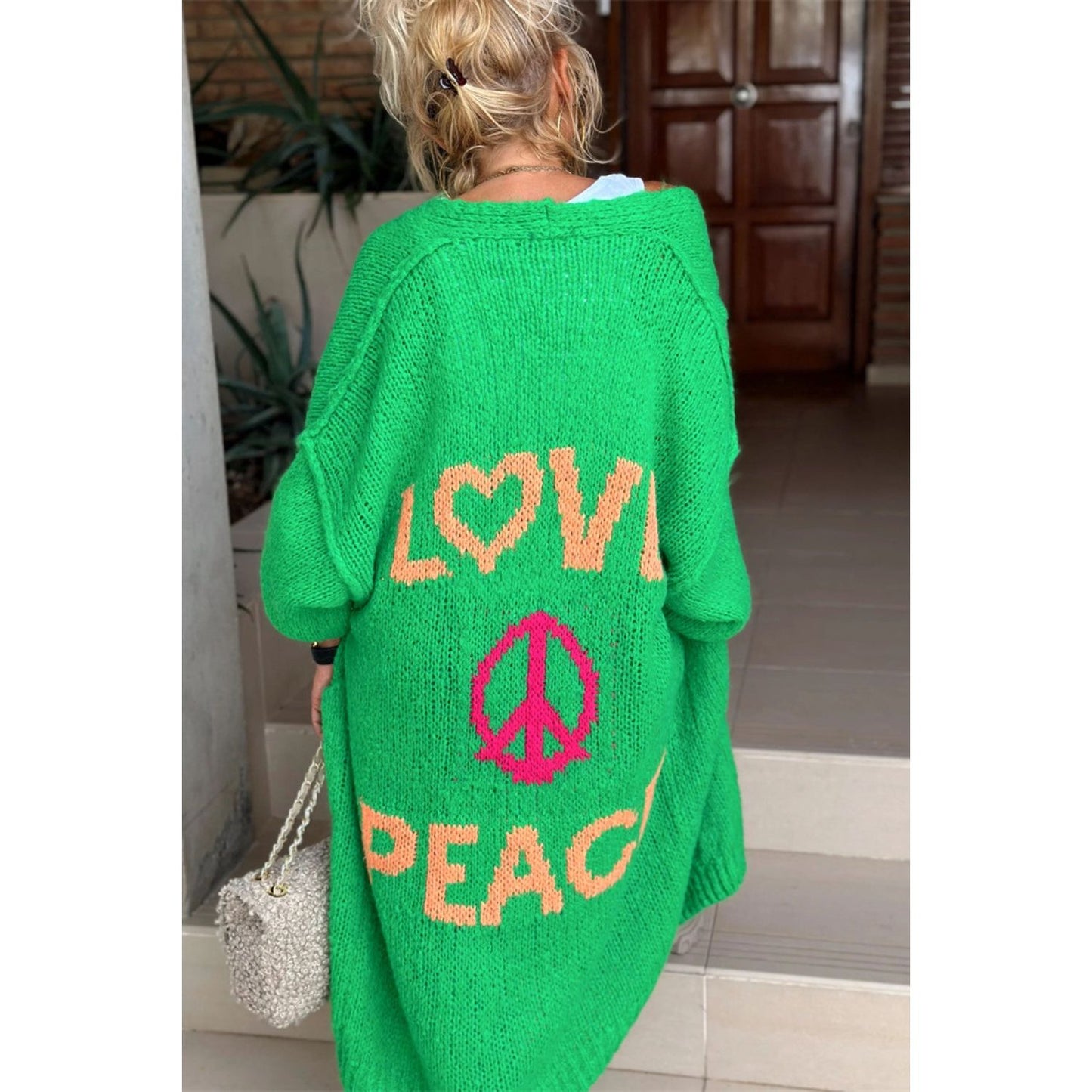 Letter Dropped Shoulder Long Sleeve Cardigan