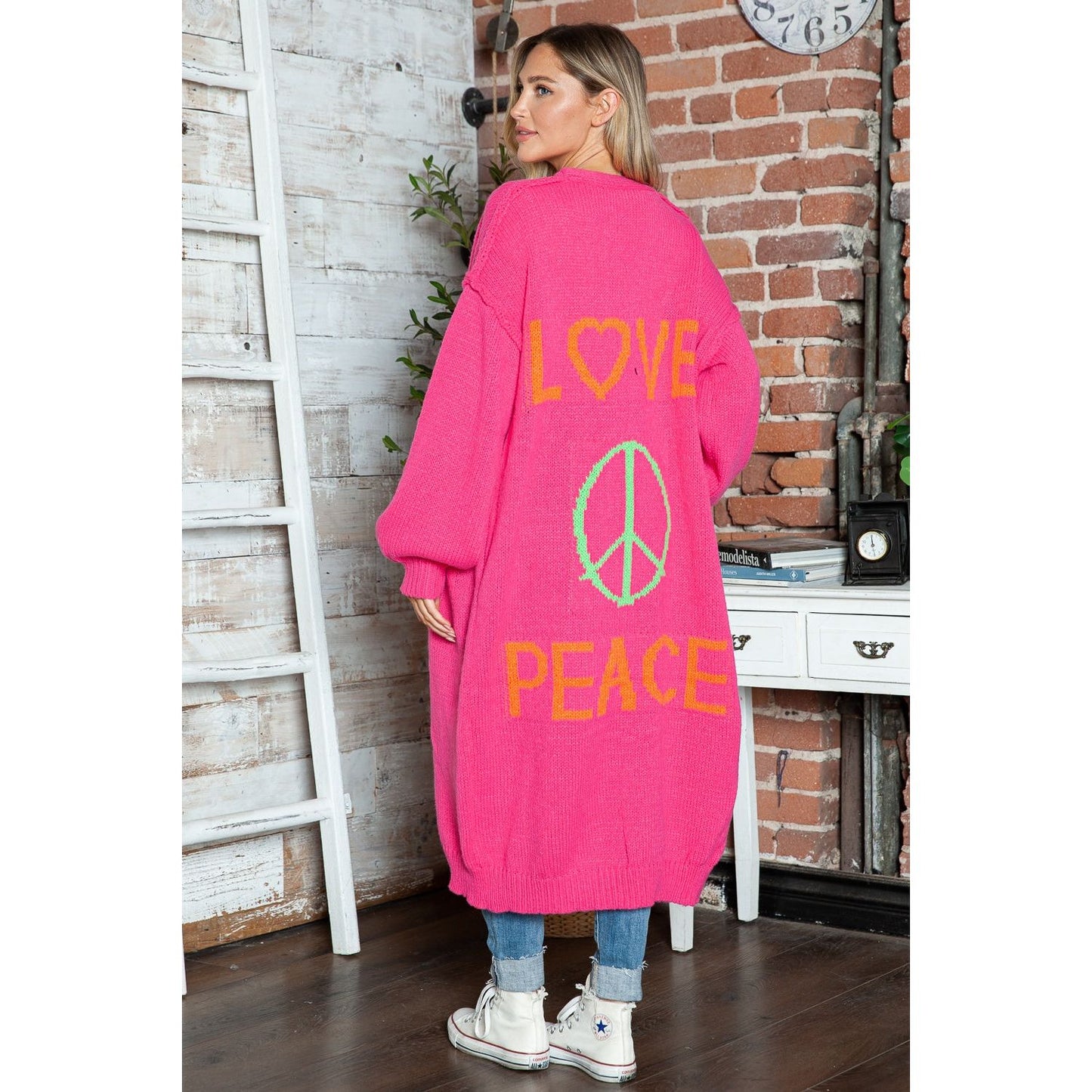 Letter Dropped Shoulder Long Sleeve Cardigan