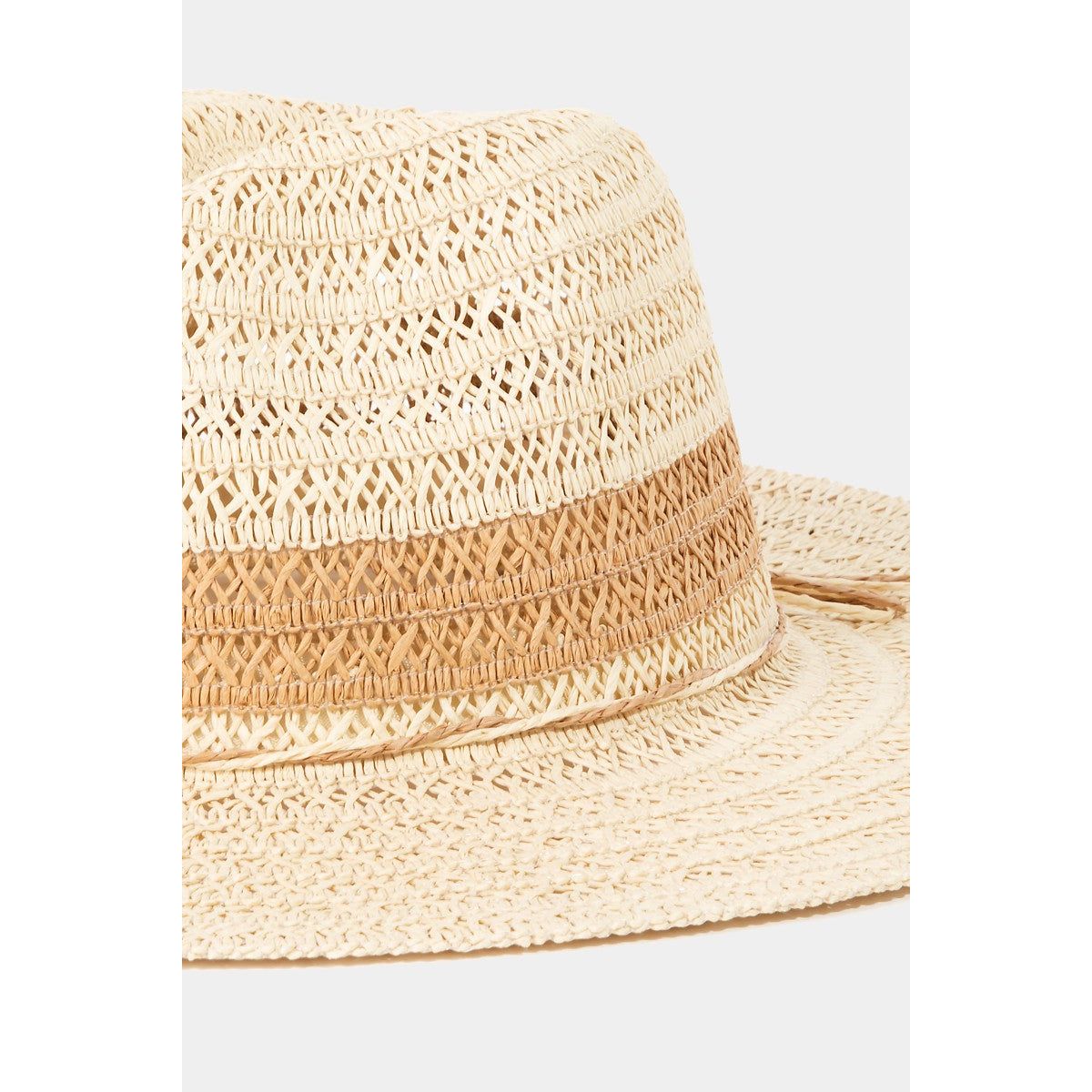 Fame Contrast Straw Braided Sun Hat - TiffanyzKlozet