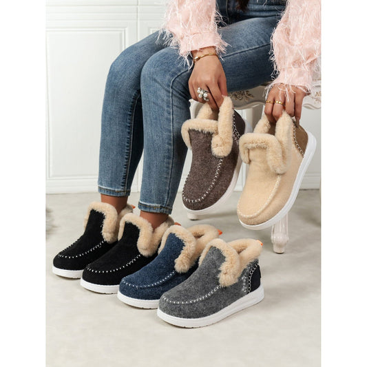 Furry Suede Round Toe Flat Sneakers