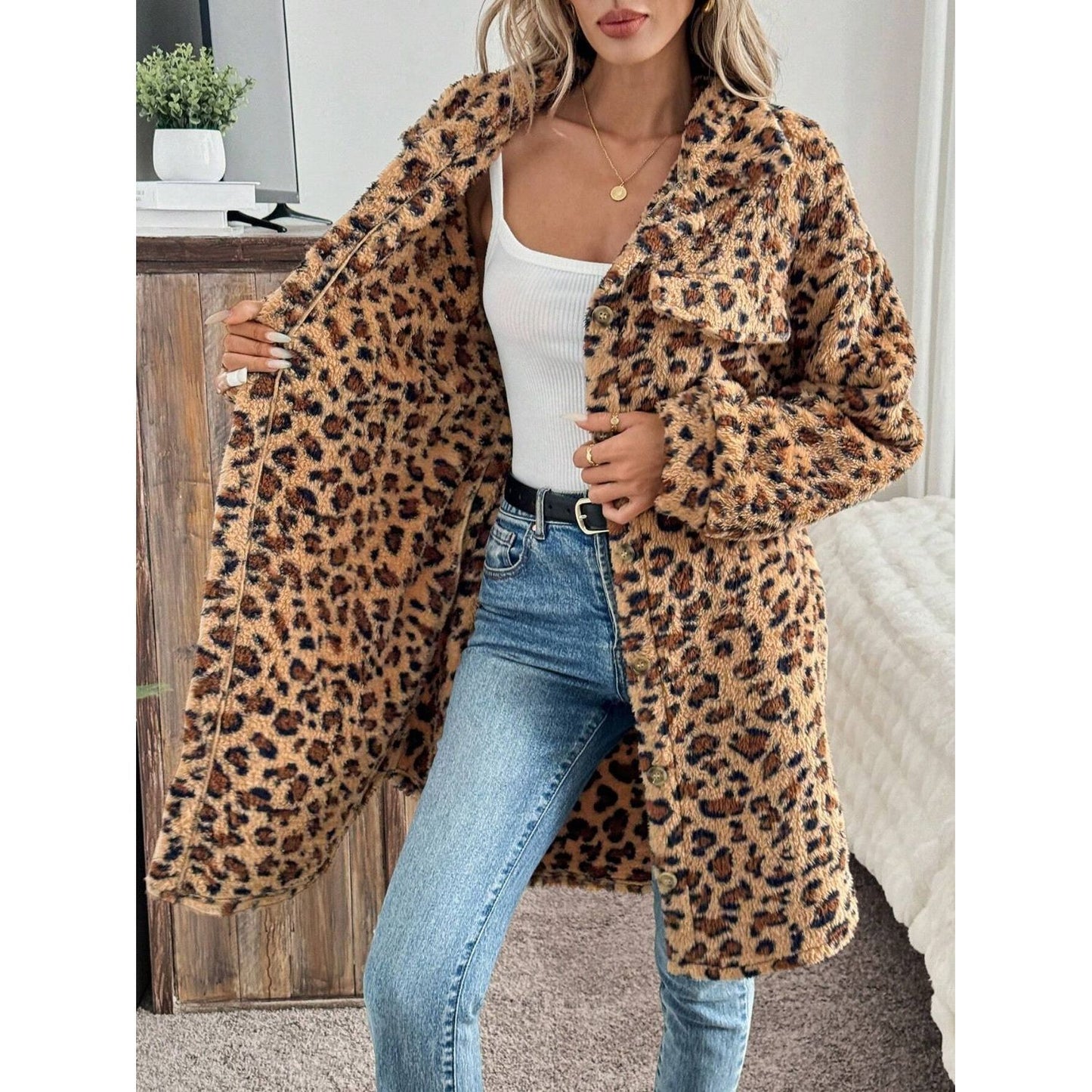 Unleash Your Wild Side Leopard Print Fuzzy Coat