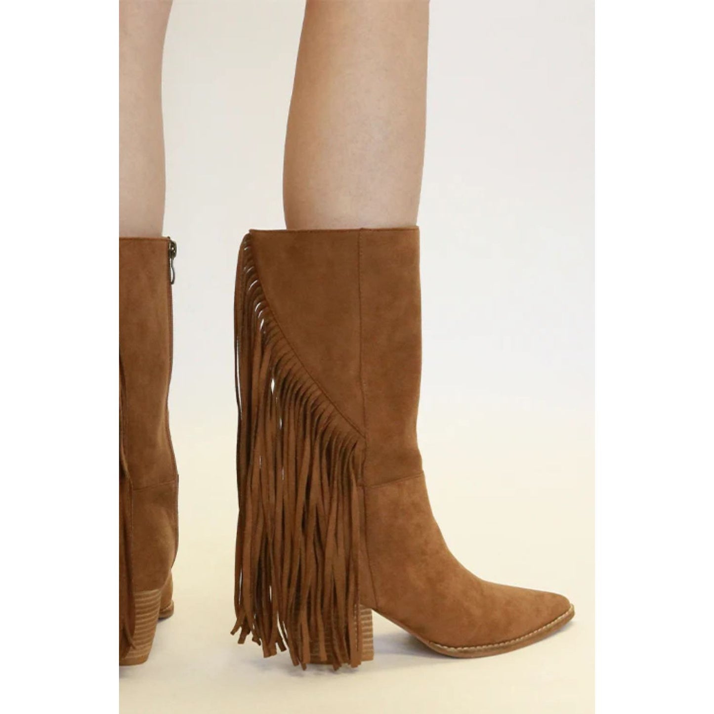 Beast Fashion Suede Fringe Point Toe Boots