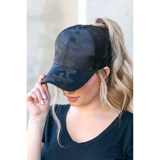 Camo Messy Bun Cap - TiffanyzKlozet