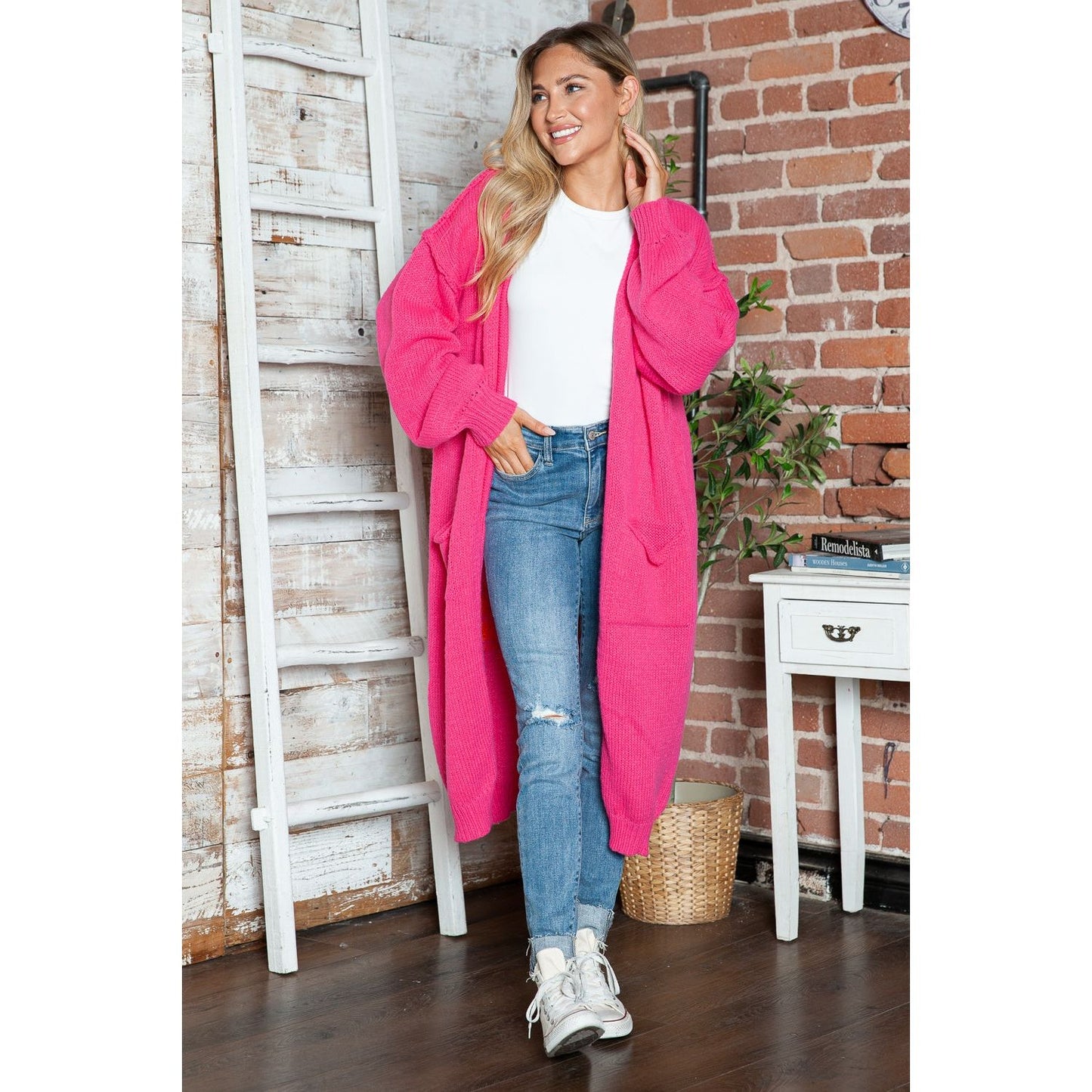 Letter Dropped Shoulder Long Sleeve Cardigan