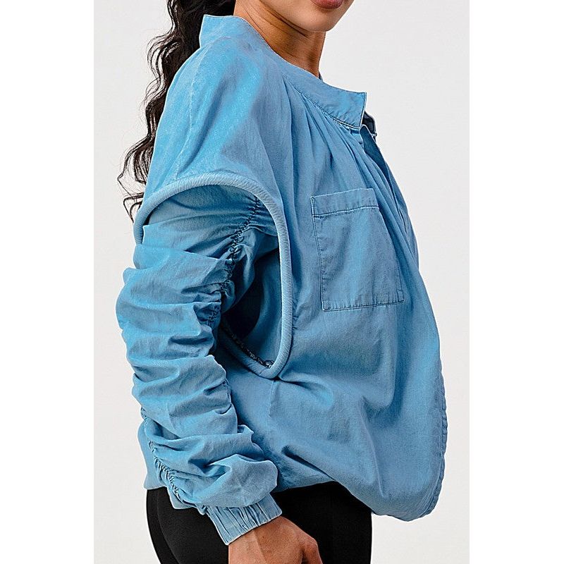 PUFF SHOULDER CASUAL DOUBLE LAYER SLEEVE JACKET - TiffanyzKlozet