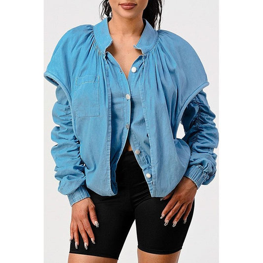 PUFF SHOULDER CASUAL DOUBLE LAYER SLEEVE JACKET - TiffanyzKlozet