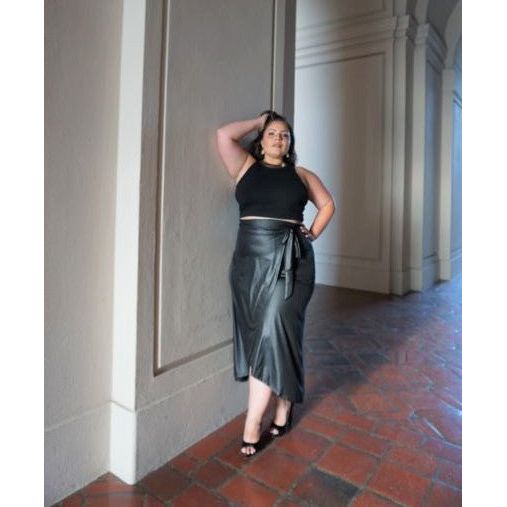 Faux Leather Maxi Wrap Skirt