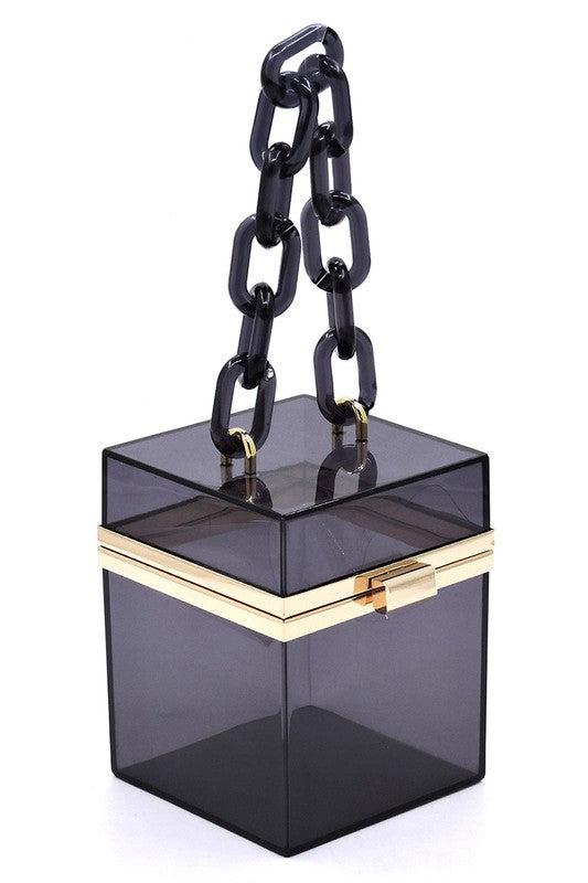 Acrylic Chain Handle See Thru Crossbody Clutch - TiffanyzKlozet