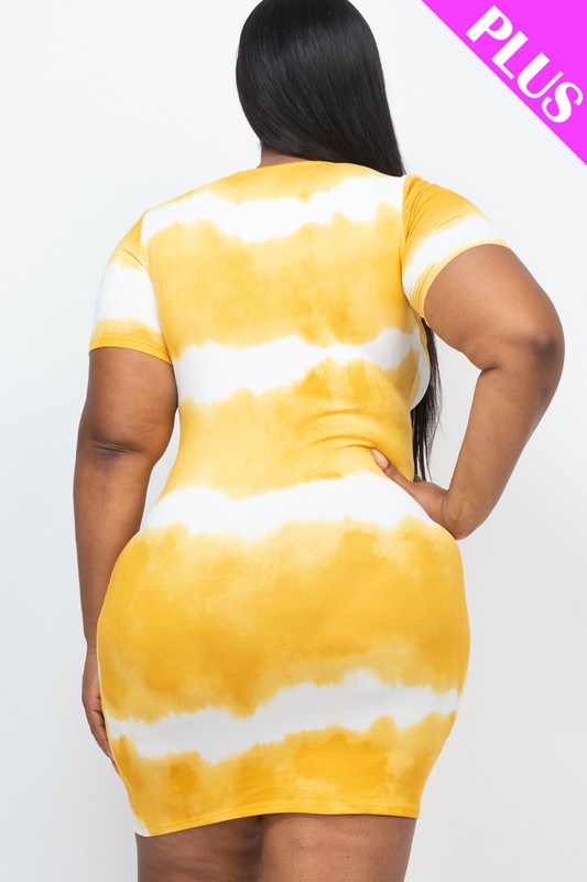 PLUS Size Stripe Tie-Dye Printed Midi Dress - TiffanyzKlozet