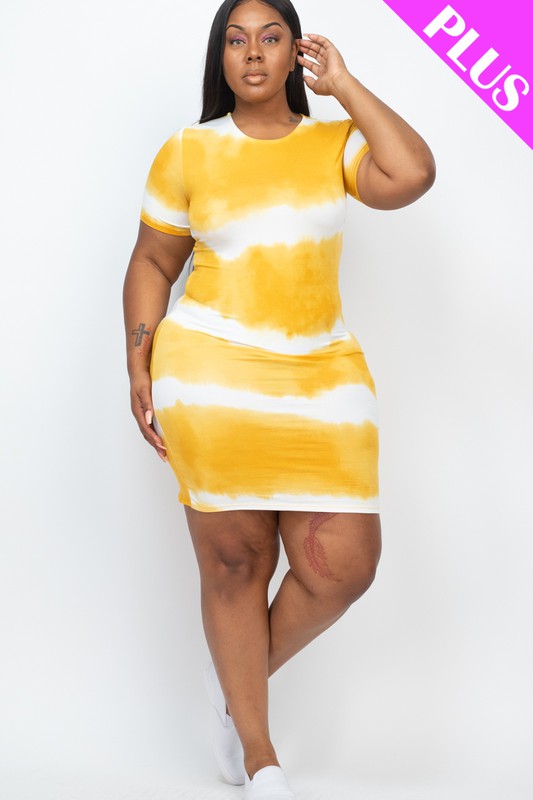 PLUS Size Stripe Tie-Dye Printed Midi Dress - TiffanyzKlozet