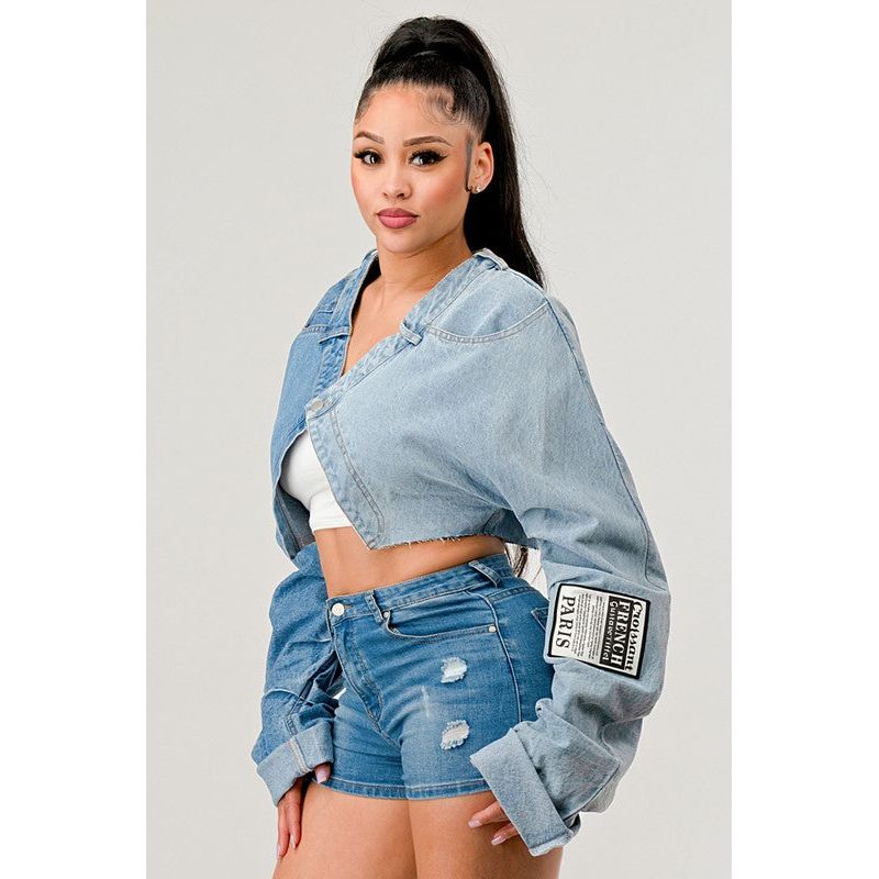 Denim Patched X-Contrast Top - TiffanyzKlozet