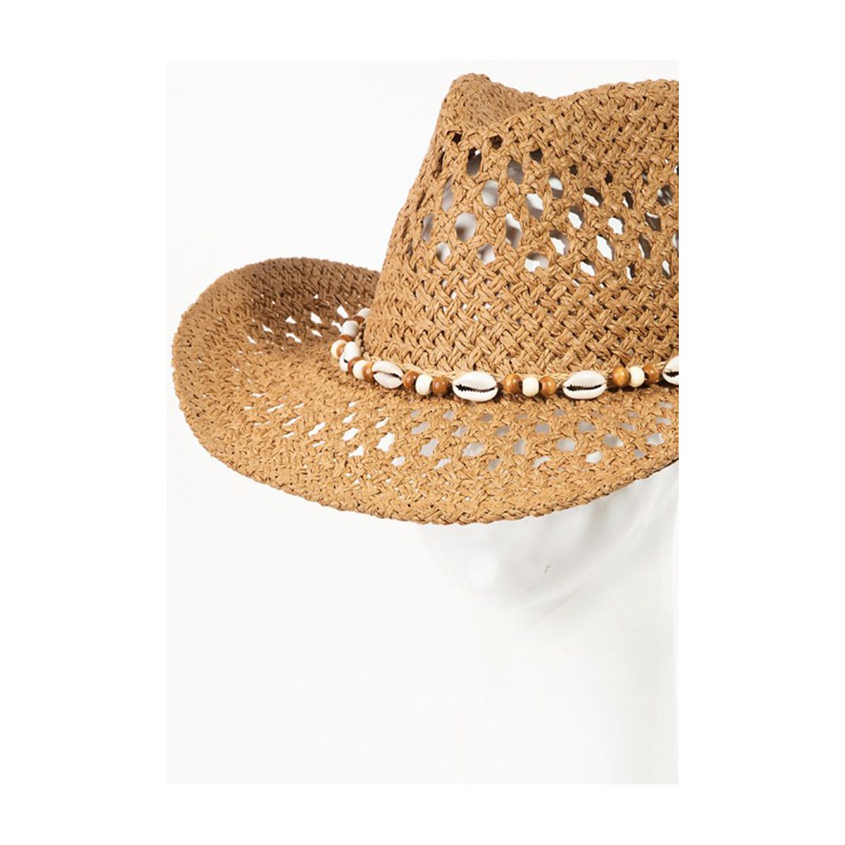 Fame Cowrie Shell Beaded String Straw Hat - TiffanyzKlozet