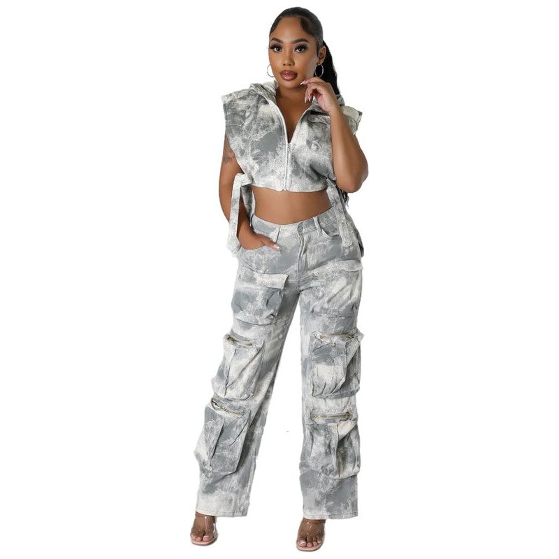 FAHION DENIM TWO PIECE PEANTS SET - TiffanyzKlozet