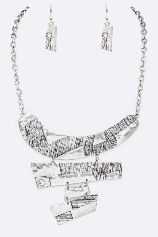 Mix Texture Statement Bib Necklace Set