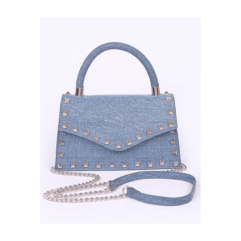 Studded Top Handle Denim Bag