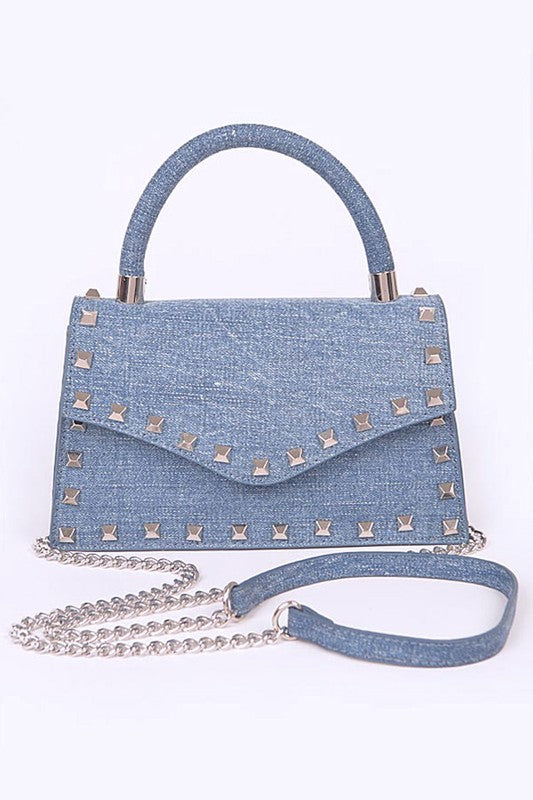 Studded Top Handle Denim Bag