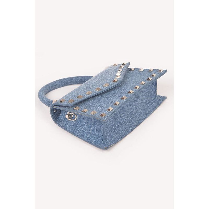 Studded Top Handle Denim Bag