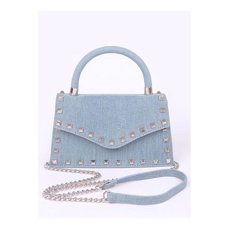 Studded Top Handle Denim Bag