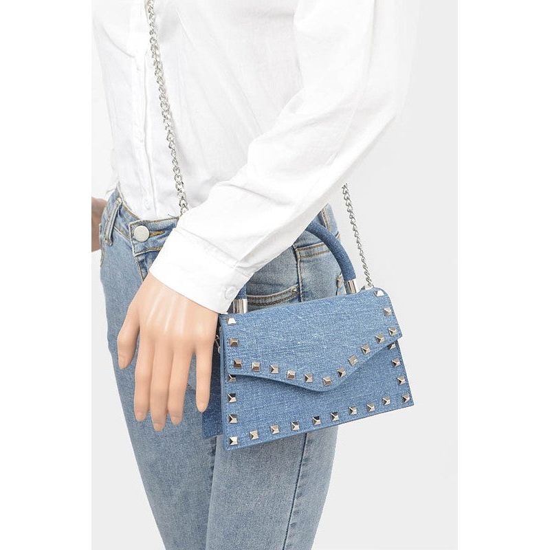 Studded Top Handle Denim Bag