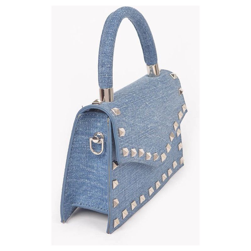 Studded Top Handle Denim Bag