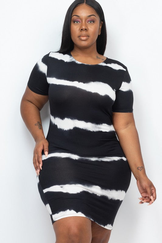 PLUS Size Stripe Tie-Dye Printed Midi Dress - TiffanyzKlozet