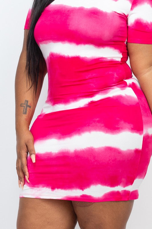 PLUS Size Stripe Tie-Dye Printed Midi Dress - TiffanyzKlozet