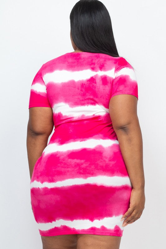 PLUS Size Stripe Tie-Dye Printed Midi Dress - TiffanyzKlozet