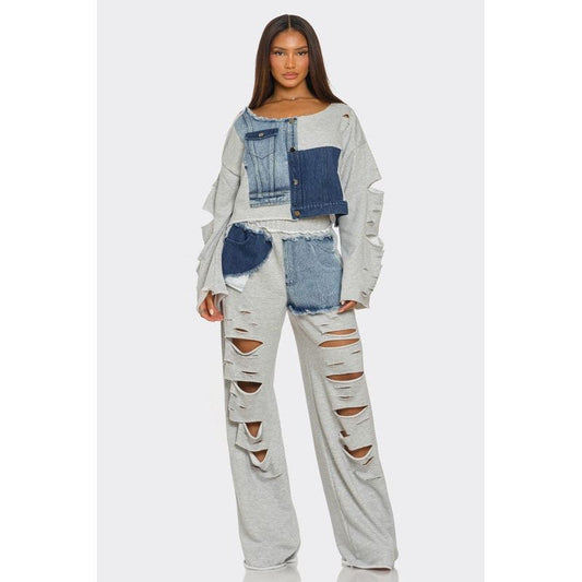 Distressed Denim Patchwork Set