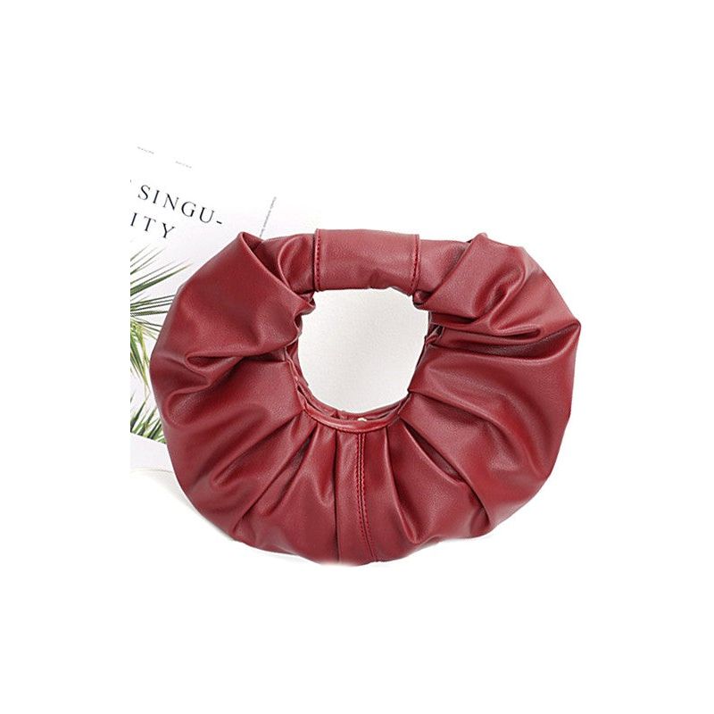 Pleated Circle Faux Leather Circle Clutch