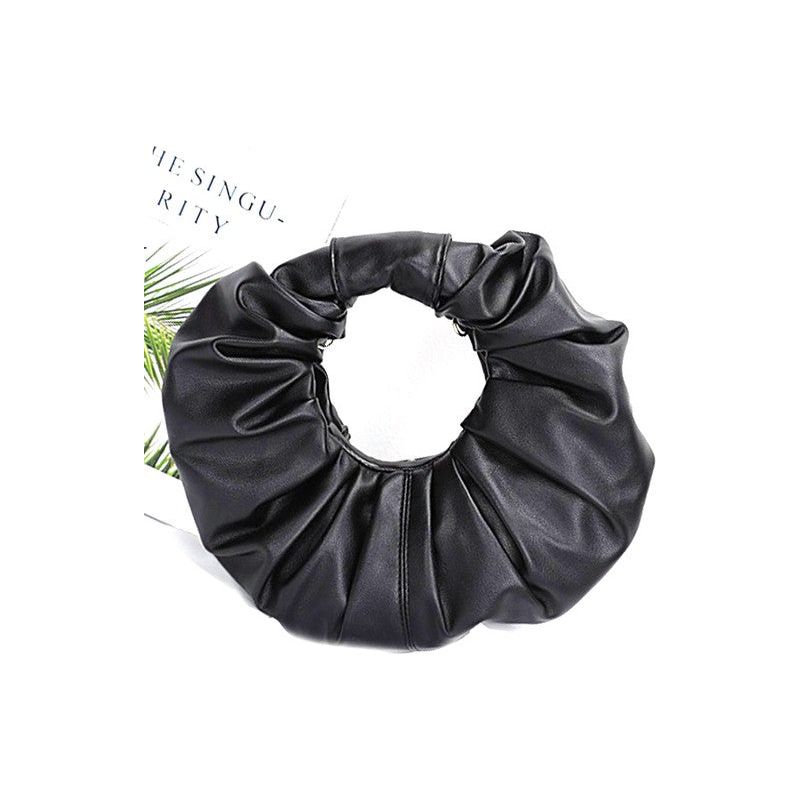 Pleated Circle Faux Leather Circle Clutch