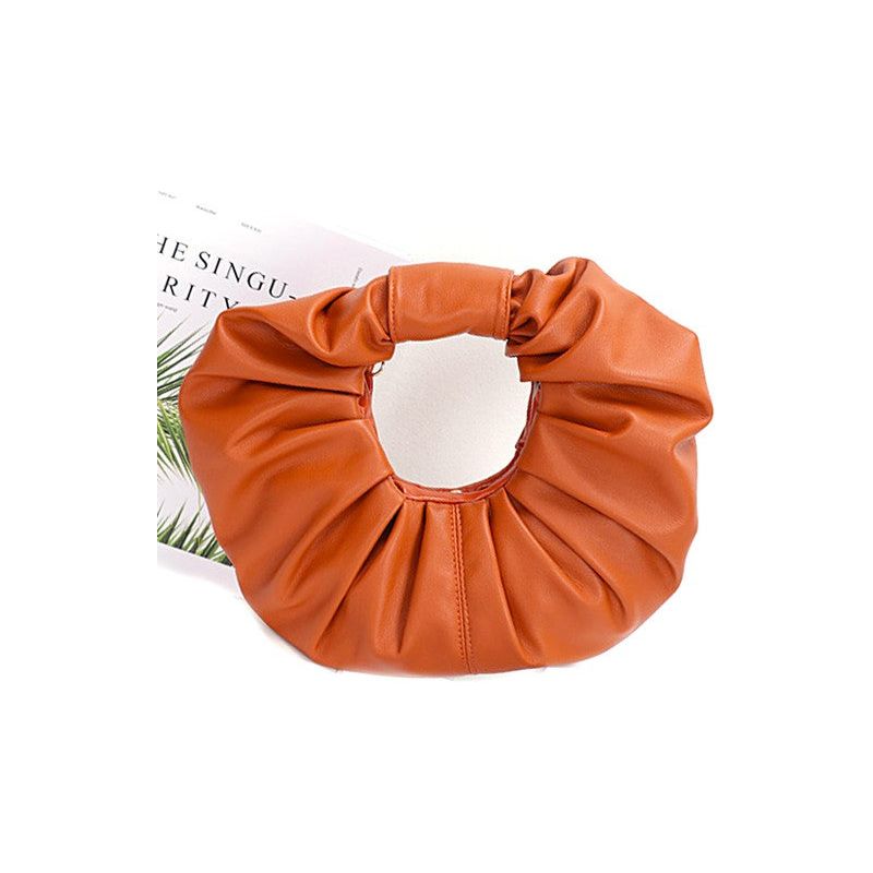 Pleated Circle Faux Leather Circle Clutch