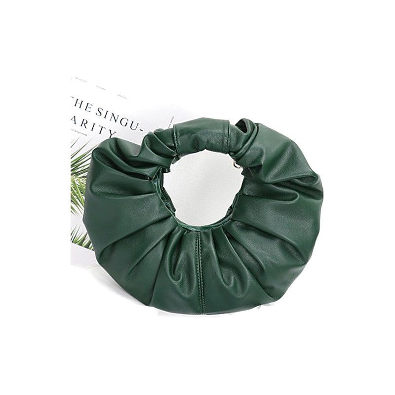 Pleated Circle Faux Leather Circle Clutch