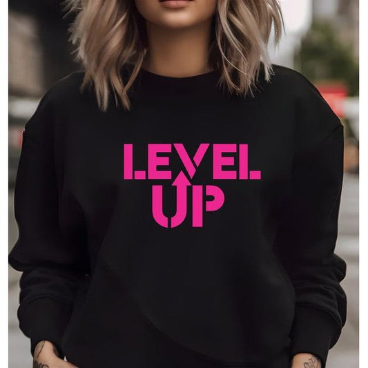 Pink Ink Level Up Graphic Crew Sweatshirt